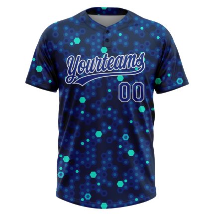 Custom Unisex Softball Jersey in Navy and Royal-Light Blue, Two-Button Design Custom Navy Royal-Light Blue Two-Button Unisex
