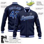 Navy Royal-White Custom Bomber Varsity Letterman Jacket Full-Snap Style 9741 Custom Navy Royal-White Bomber Full-Snap Varsity