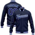 Navy Royal-White Custom Bomber Varsity Letterman Jacket Full-Snap Style 9741 Custom Navy Royal-White Bomber Full-Snap Varsity