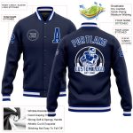Custom Navy Royal White Varsity Letterman Jacket Full-Snap Style 9768 Custom Navy Royal-White Bomber Full-Snap Varsity Letterman
