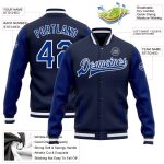 Navy Royal-White Varsity Letterman Bomber Jacket Custom Two Tone Full-Snap Custom Navy Royal-White Bomber Full-Snap Varsity