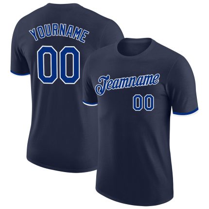 Custom Navy Performance T-Shirt for Men - Royal and White Color Options Custom Navy Royal-White Performance T-Shirt