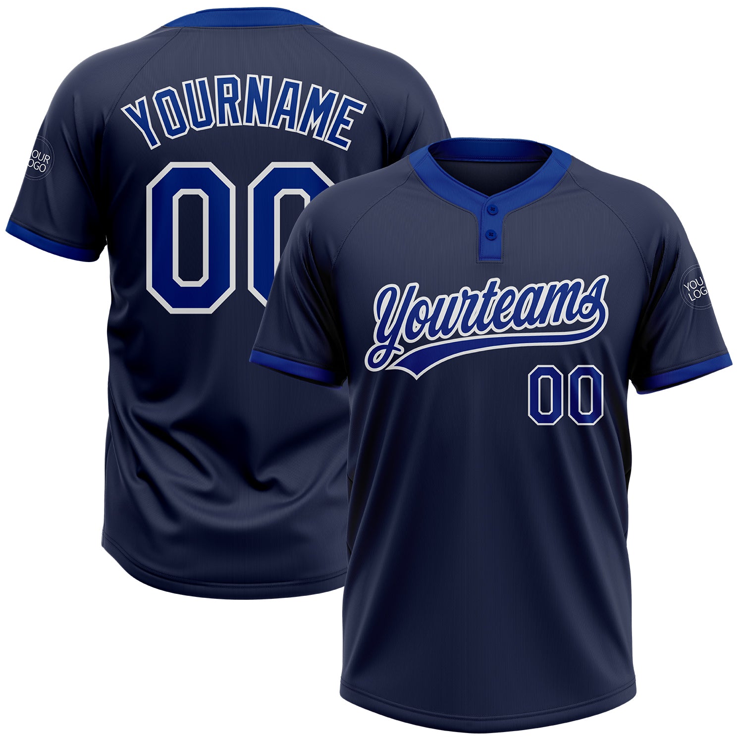 Custom Royal Navy Two-Button Unisex Softball Jersey - Comfortable Team Apparel Custom Navy Royal-White Two-Button Unisex