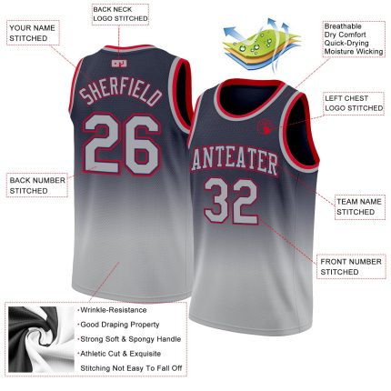 Custom Basketball Jersey Navy Silver Gray Red Authentic Fade Design Custom Navy Silver Gray-Red Authentic Fade Fashion Basketball