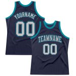 Navy Silver Gray Teal Custom Throwback Basketball Jersey Authentic Design Custom Navy Silver Gray-Teal Authentic Throwback