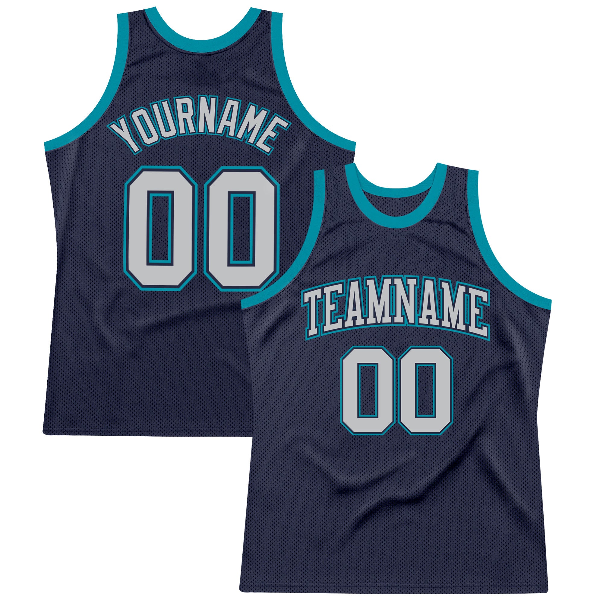 Navy Silver Gray Teal Custom Throwback Basketball Jersey Authentic Design Custom Navy Silver Gray-Teal Authentic Throwback