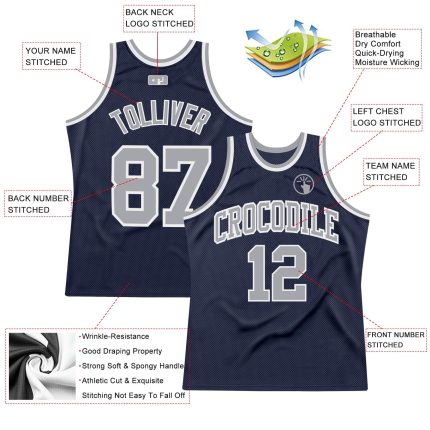 Custom Navy Silver Gray White Basketball Jersey Authentic Throwback Design Custom Navy Silver Gray-White Authentic Throwback