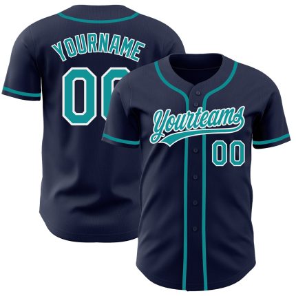Custom Authentic Baseball Jersey Navy Teal White - Personalized Sports Apparel Custom Navy Teal-White Authentic Baseball