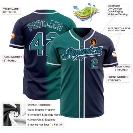 Custom Navy Teal White Authentic Fade Baseball Jersey Fashion Style Custom Navy Teal-White Authentic Fade Fashion Baseball