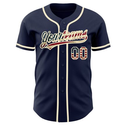 Vintage USA Flag Cream Baseball Jersey - Custom Navy Design Custom Navy Vintage USA Flag-Cream Authentic Baseball Jersey