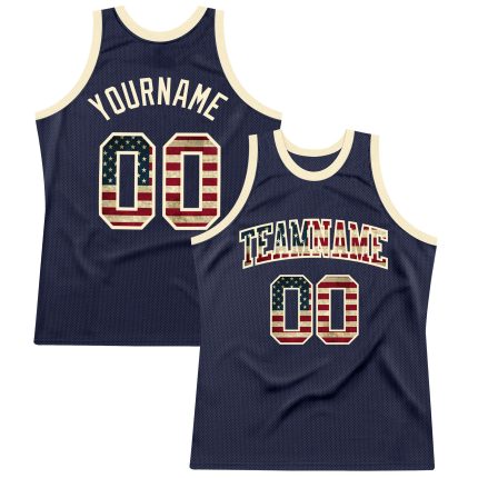 Vintage USA Flag Basketball Jersey - Custom Navy Cream Authentic Throwback Custom Navy Vintage USA Flag-Cream Authentic Throwback