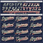 Custom Navy Vintage USA Flag Bomber Varsity Letterman Jacket Cream Full-Snap Custom Navy Vintage USA Flag-Cream Bomber Full-Snap