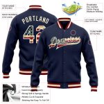 Custom Navy Vintage USA Flag Bomber Varsity Letterman Jacket Cream Full-Snap Custom Navy Vintage USA Flag-Cream Bomber Full-Snap
