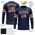 Custom Navy Vintage USA Flag Long Sleeve Performance T-Shirt - Cream and Crimson Salute to Service Custom Navy Vintage USA