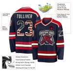 Custom Vintage USA Flag Hockey Jersey in Navy and Cream-Red Custom Navy Vintage USA Flag Cream-Red Hockey Jersey
