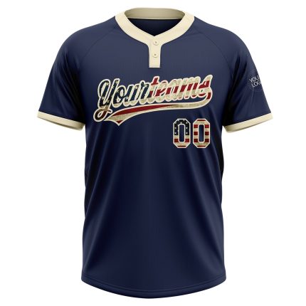 Custom Navy USA Vintage Flag Jersey, Cream Unisex Two-Button Softball Shirt Custom Navy Vintage USA Flag-Cream Two-Button