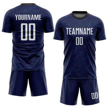 Custom Navy Black White Soccer Uniform Jersey - Sublimation Design Custom Navy White-Black Sublimation Soccer Uniform Jersey