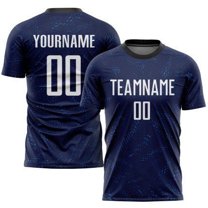 Custom Navy Black White Soccer Uniform Jersey - Sublimation Design Custom Navy White-Black Sublimation Soccer Uniform Jersey