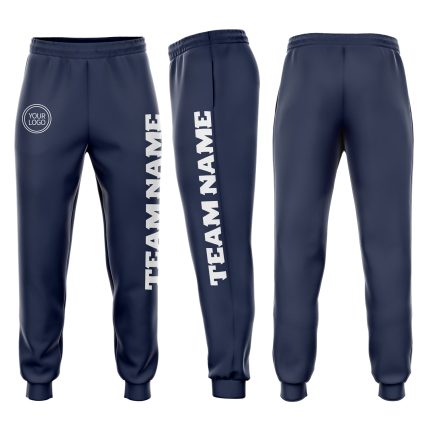 Navy White Fleece Joggers for Men and Women - Custom Sweatpants Custom Navy White Fleece Jogger Sweatpants