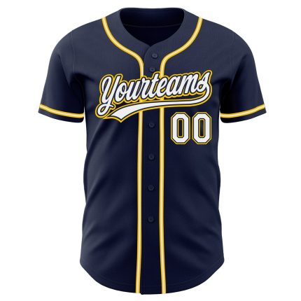 Custom Navy White Gold Authentic Baseball Jersey for Men and Women Custom Navy White-Gold Authentic Baseball Jersey