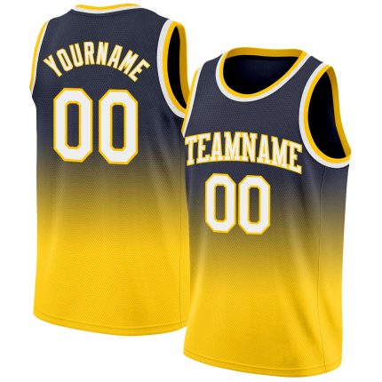 Custom Navy White Gold Basketball Jersey - Authentic Fade Design Fashion Apparel Custom Navy White-Gold Authentic Fade Fashion