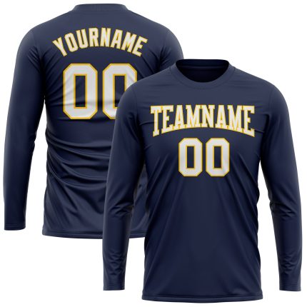 Custom Navy White Gold Performance Long Sleeve T-Shirt Salute to Service Custom Navy White-Gold Long Sleeve Performance Salute