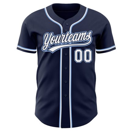 Custom Authentic Baseball Jersey - Navy Blue and White-Light Blue Design Custom Navy White-Light Blue Authentic Baseball