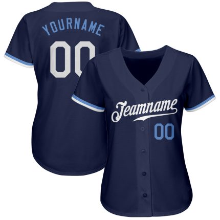 Custom Authentic Baseball Jersey in Navy, White, and Light Blue - Style 7502 Custom Navy White-Light Blue Authentic Baseball