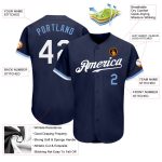 Custom Authentic Baseball Jersey in Navy, White, and Light Blue - Style 7502 Custom Navy White-Light Blue Authentic Baseball