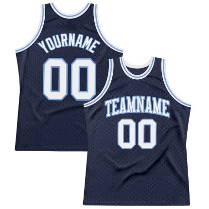 Personalized Authentic Throwback Basketball Jersey - Navy White Light Blue Custom Navy White-Light Blue Authentic Throwback