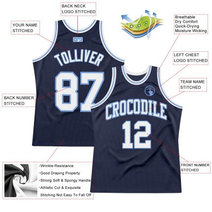 Personalized Authentic Throwback Basketball Jersey - Navy White Light Blue Custom Navy White-Light Blue Authentic Throwback