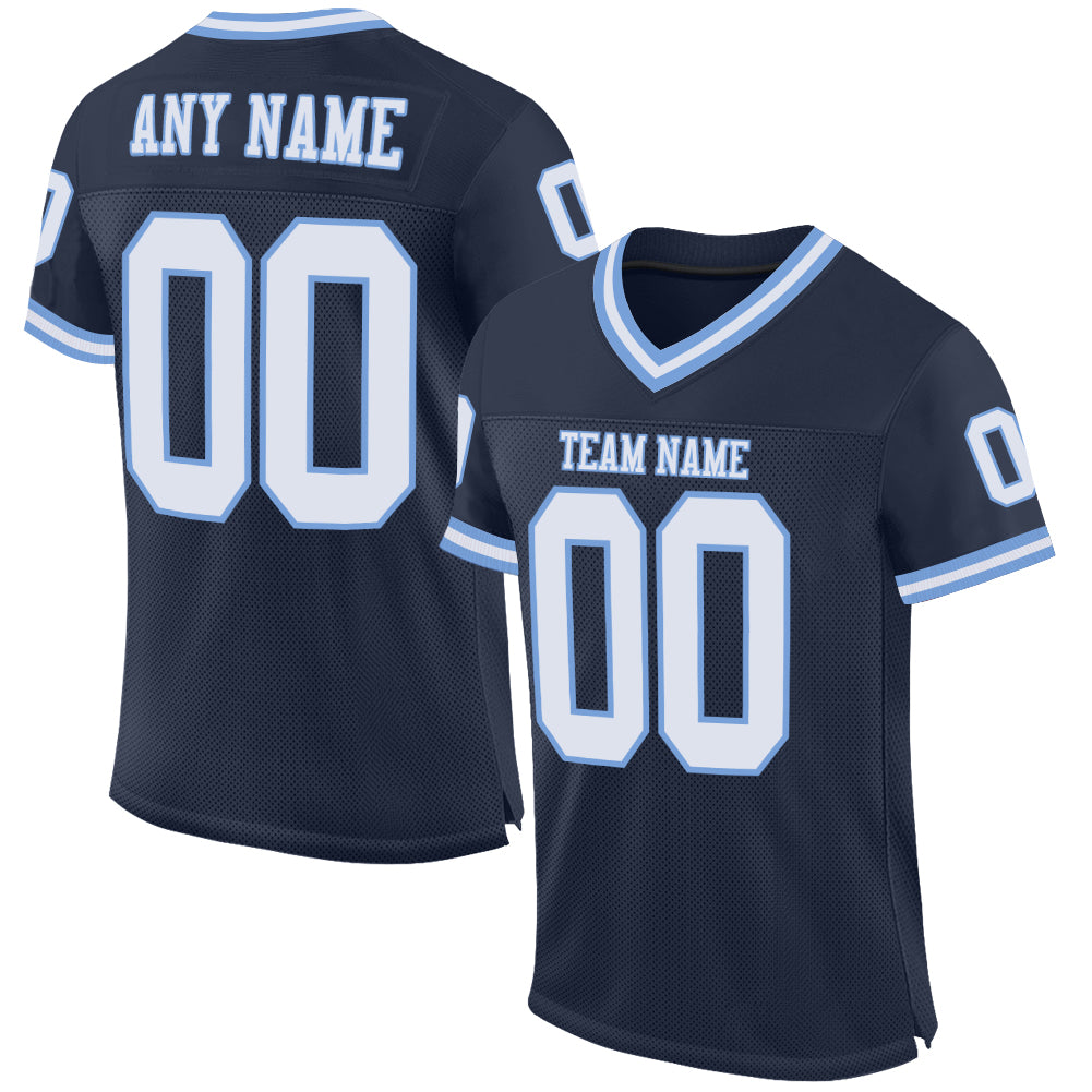 Custom Navy White-Light Blue Mesh Authentic Throwback Football Jersey Custom Authentic Football Jersey - Navy White Light Blue Mesh Throwback Custom Navy White-Light Blue Mesh Authentic Throwback
