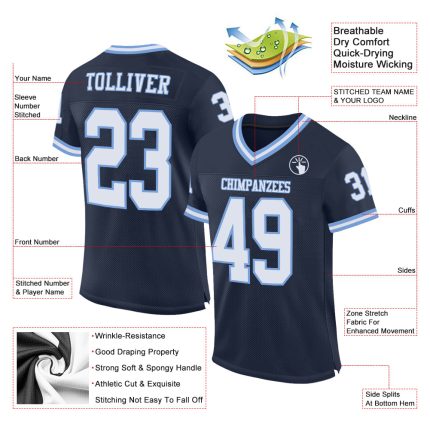 Custom Authentic Football Jersey - Navy White Light Blue Mesh Throwback Custom Navy White-Light Blue Mesh Authentic Throwback