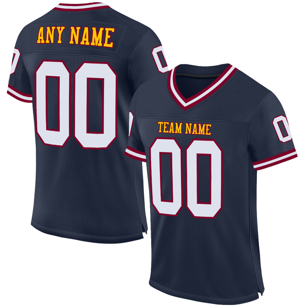 Custom Navy Maroon Mesh Throwback Football Jersey - Authentic Sports Apparel Custom Navy White-Maroon Mesh Authentic Throwback