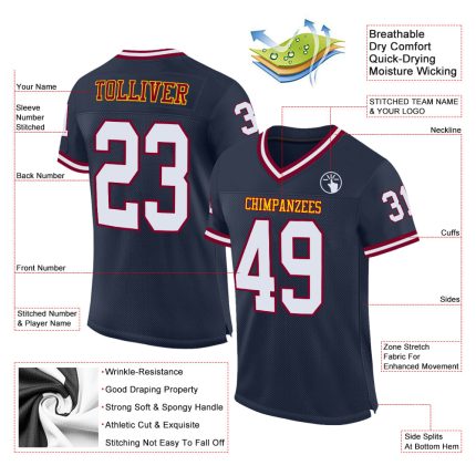 Custom Navy Maroon Mesh Throwback Football Jersey - Authentic Sports Apparel Custom Navy White-Maroon Mesh Authentic Throwback