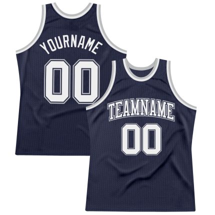 Custom Navy White Authentic Basketball Jersey - Navy Silver Gray Throwback Design Custom Navy White Navy-Silver Gray Authentic