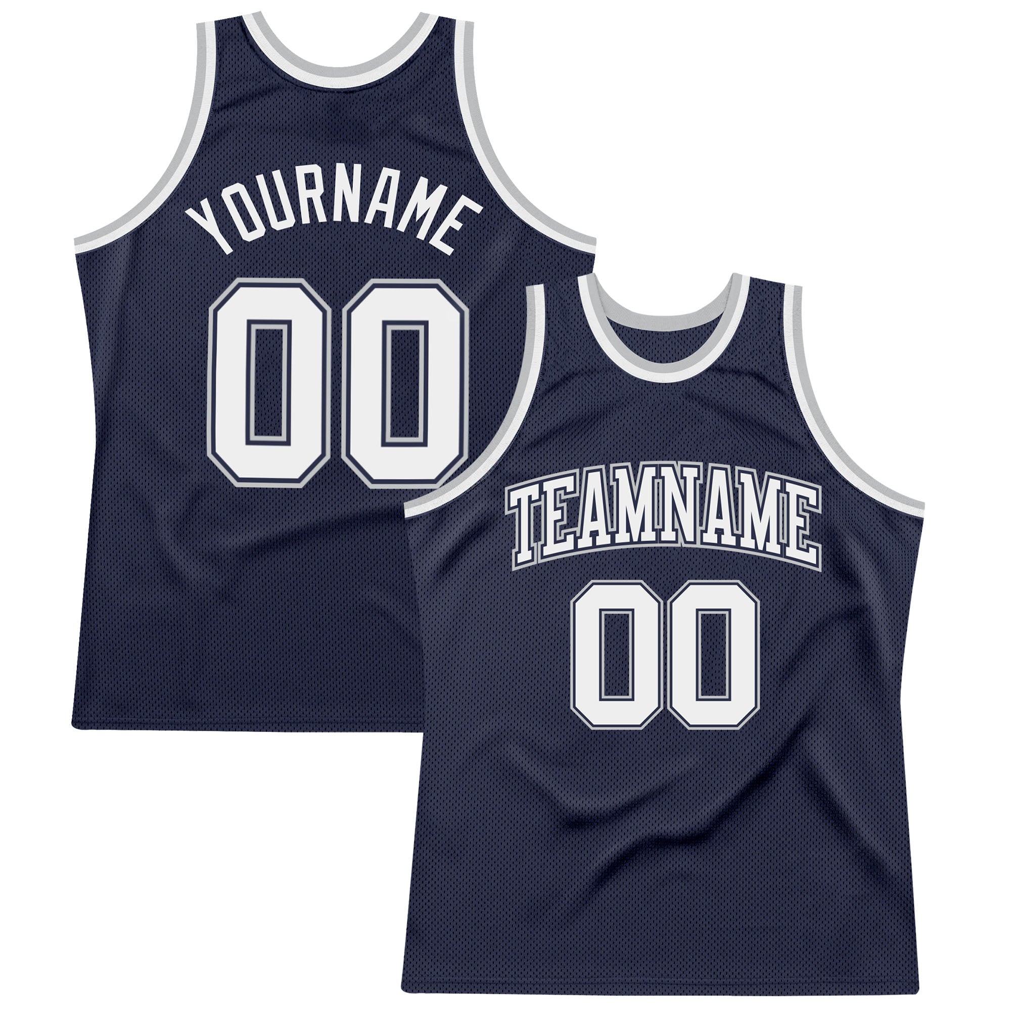 Custom Navy White Authentic Basketball Jersey - Navy Silver Gray Throwback Design Custom Navy White Navy-Silver Gray Authentic