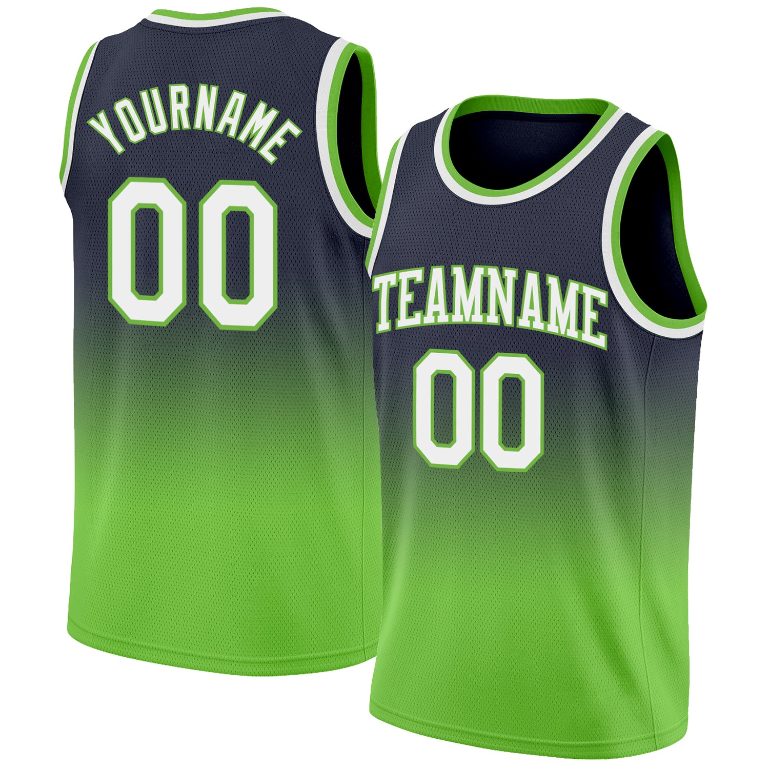 Custom Navy White Neon Green Basketball Jersey Authentic Fade Fashion Style Custom Navy White-Neon Green Authentic Fade Fashion