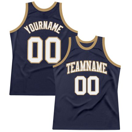 Custom Navy White Old Gold Basketball Jersey - Authentic Throwback Style Custom Navy White-Old Gold Authentic Throwback Basketball