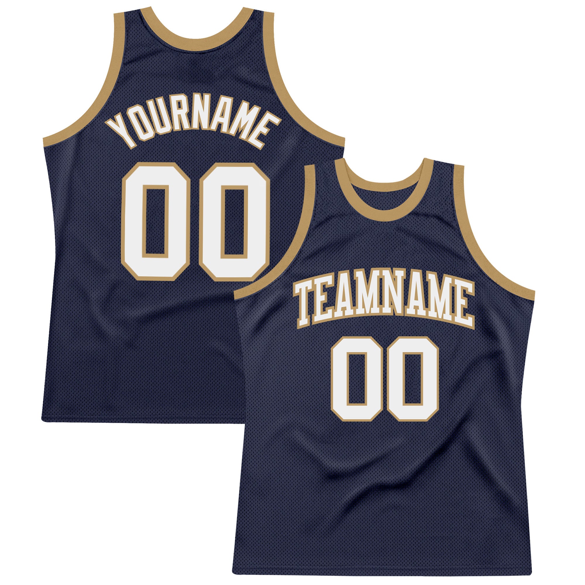 Custom Navy White Old Gold Basketball Jersey - Authentic Throwback Style Custom Navy White-Old Gold Authentic Throwback Basketball