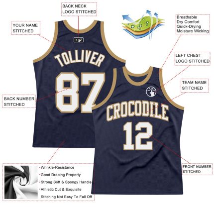 Custom Navy White Old Gold Basketball Jersey - Authentic Throwback Style Custom Navy White-Old Gold Authentic Throwback Basketball