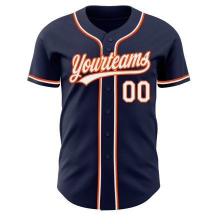 Custom Authentic Baseball Jersey Navy White Orange Style 9526 Custom Navy White-Orange Authentic Baseball Jersey Style 9526
