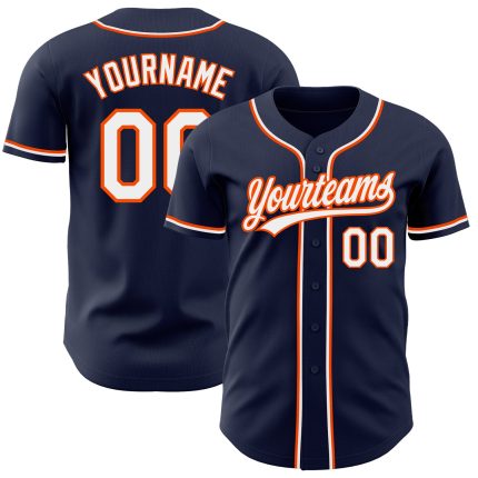 Custom Authentic Baseball Jersey Navy White Orange Style 9526 Custom Navy White-Orange Authentic Baseball Jersey Style 9526