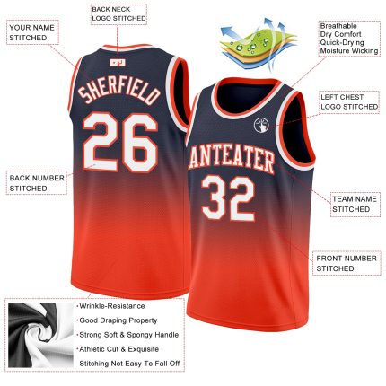 Custom Navy White Orange Fade Basketball Jersey - Authentic Fashion Sports Apparel Custom Navy White-Orange Authentic Fade