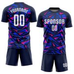 Custom Navy Pink White Soccer Jersey Uniform for Men and Women Style 9916 Custom Navy White-Pink Sublimation Soccer Uniform