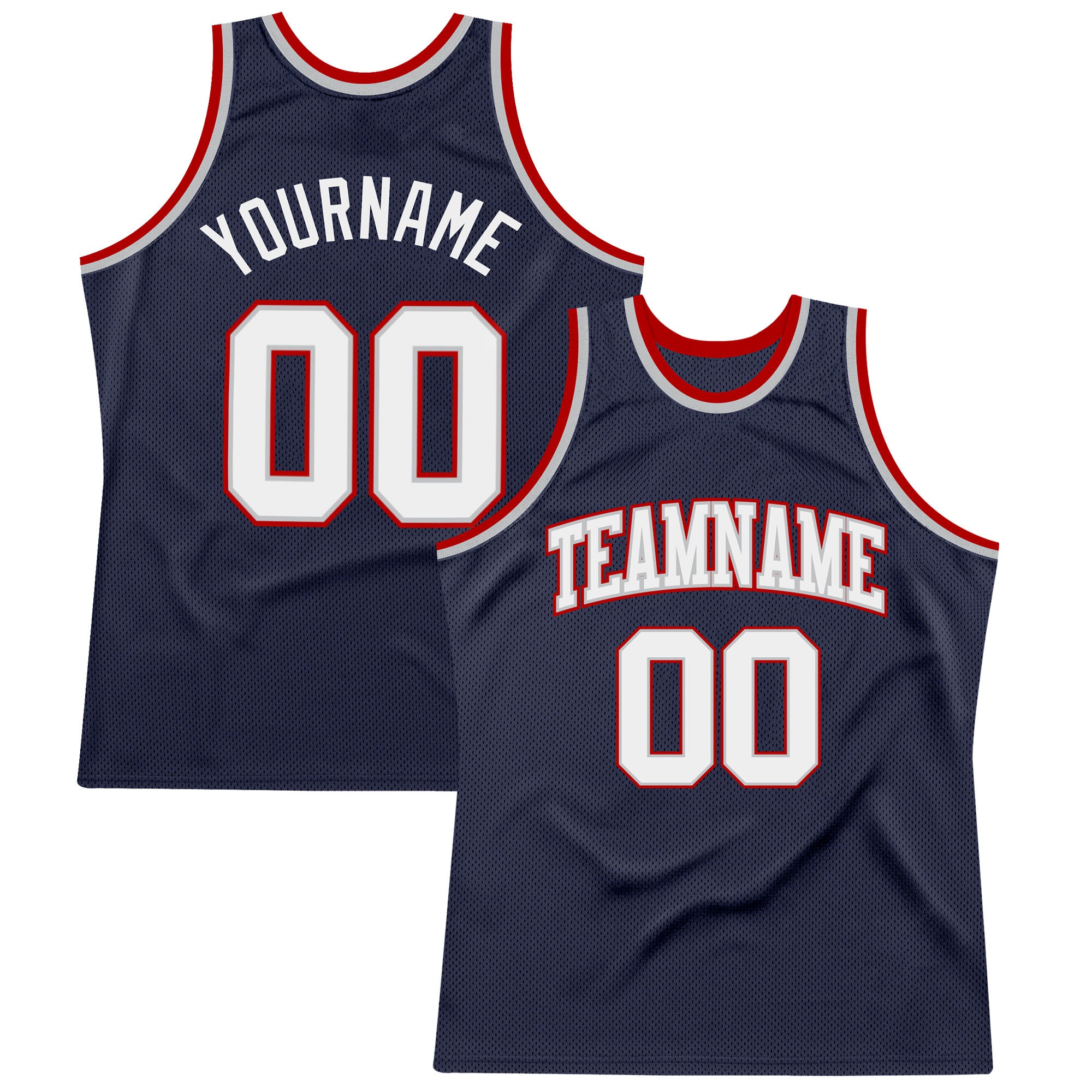 Navy White Silver Gray Red Custom Throwback Basketball Jersey Authentic Custom Navy White Silver Gray-Red Authentic Throwback