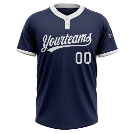 Navy White Custom Softball Jersey for Men and Women, Two-Button Style 2148 Custom Navy White Two-Button Unisex Softball Jersey
