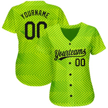 Neon Green Black 3D Pattern Authentic Baseball Jersey - Custom Design Custom Neon Green Black 3D Pattern Design Authentic