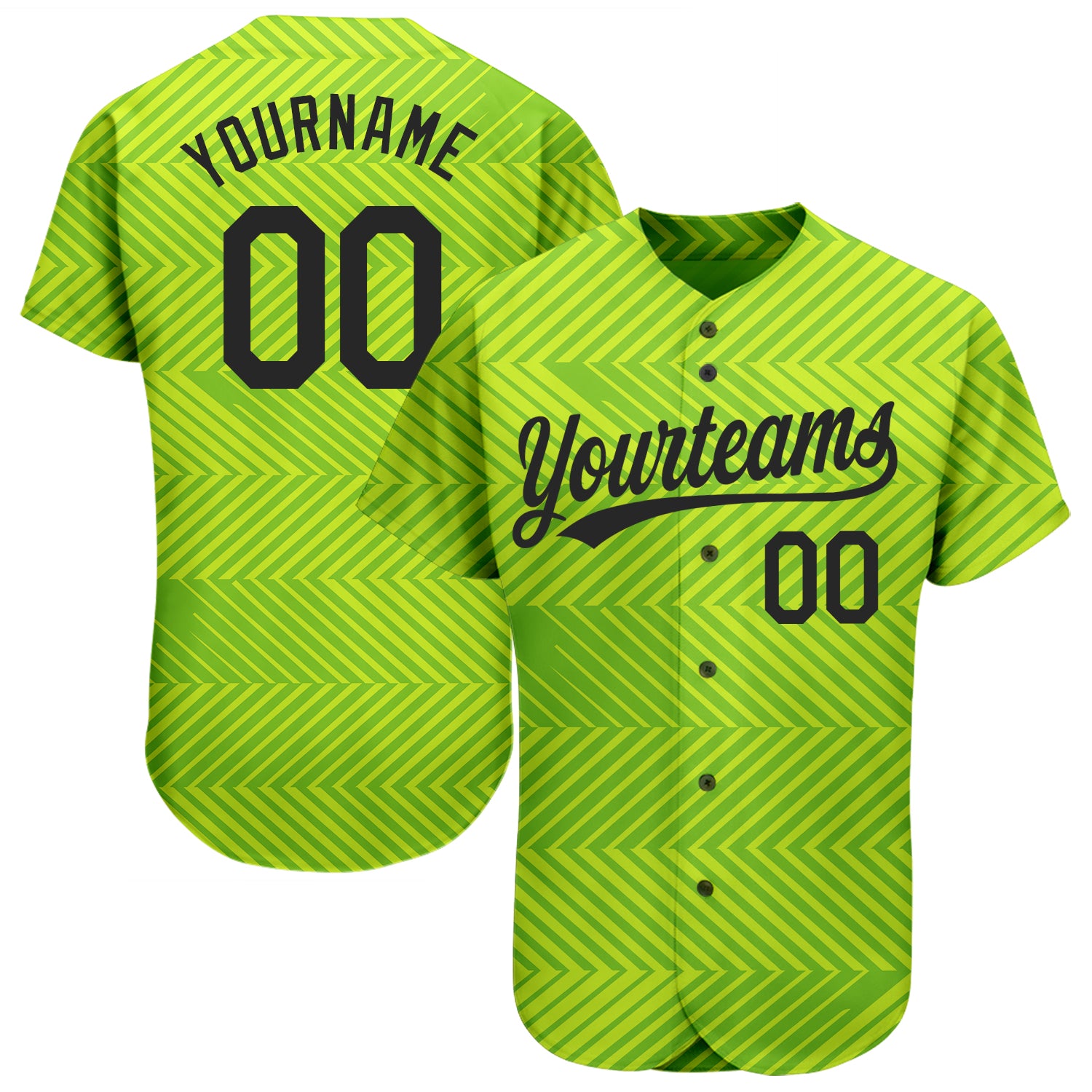 Neon Green Black 3D Pattern Authentic Baseball Jersey - Custom Design Custom Neon Green Black 3D Pattern Design Authentic