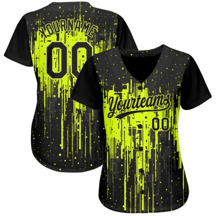 Custom Neon Green Black 3D Pattern Baseball Jersey - Authentic Style 6754 Custom Neon Green Black 3D Pattern Design Authentic